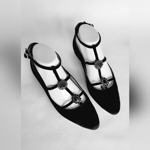 Talbots Black T-Strap Flats with Embellishments